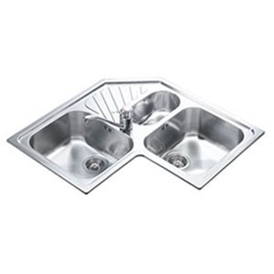 Kutni sudoper s dva dijela i dodatnom nišom od nehrđajućeg čelika