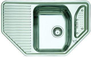 Sudoper za kutnu kuhinju za ugradnju u postolje 90x90 cm, materijal: nehrđajući čelik s lanenim dekorom.
