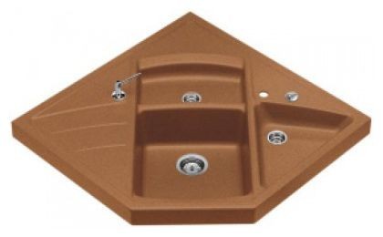 Nadgradni granitni sudoper, 3 zdjele, krilo, dimenzije 90x90 cm.