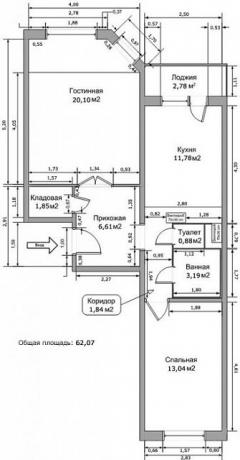 Raspored dvosobnog stana u kući serije IP-46S svih dimenzija