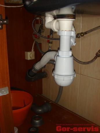 Ispravna organizacija odvodnog kuta od sifona do kanalizacijske cijevi, izrađena valovitim crijevom